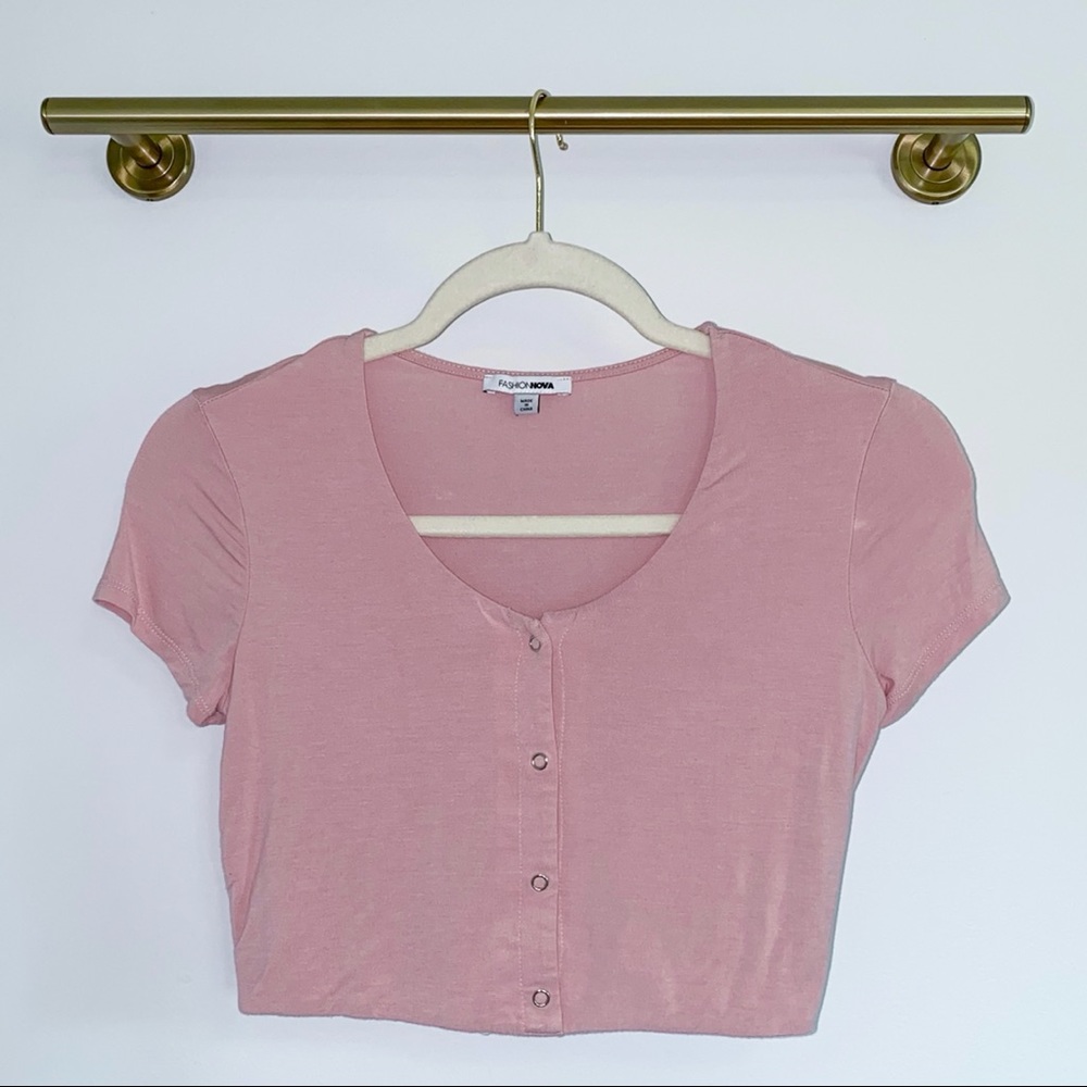 Pink Fashion Nova Button Front Crop Top